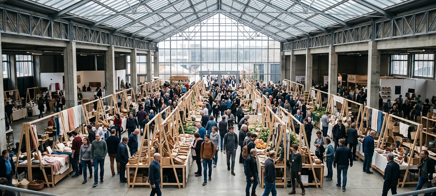 Overzicht van een evenement met bezoekers en verkooppunten