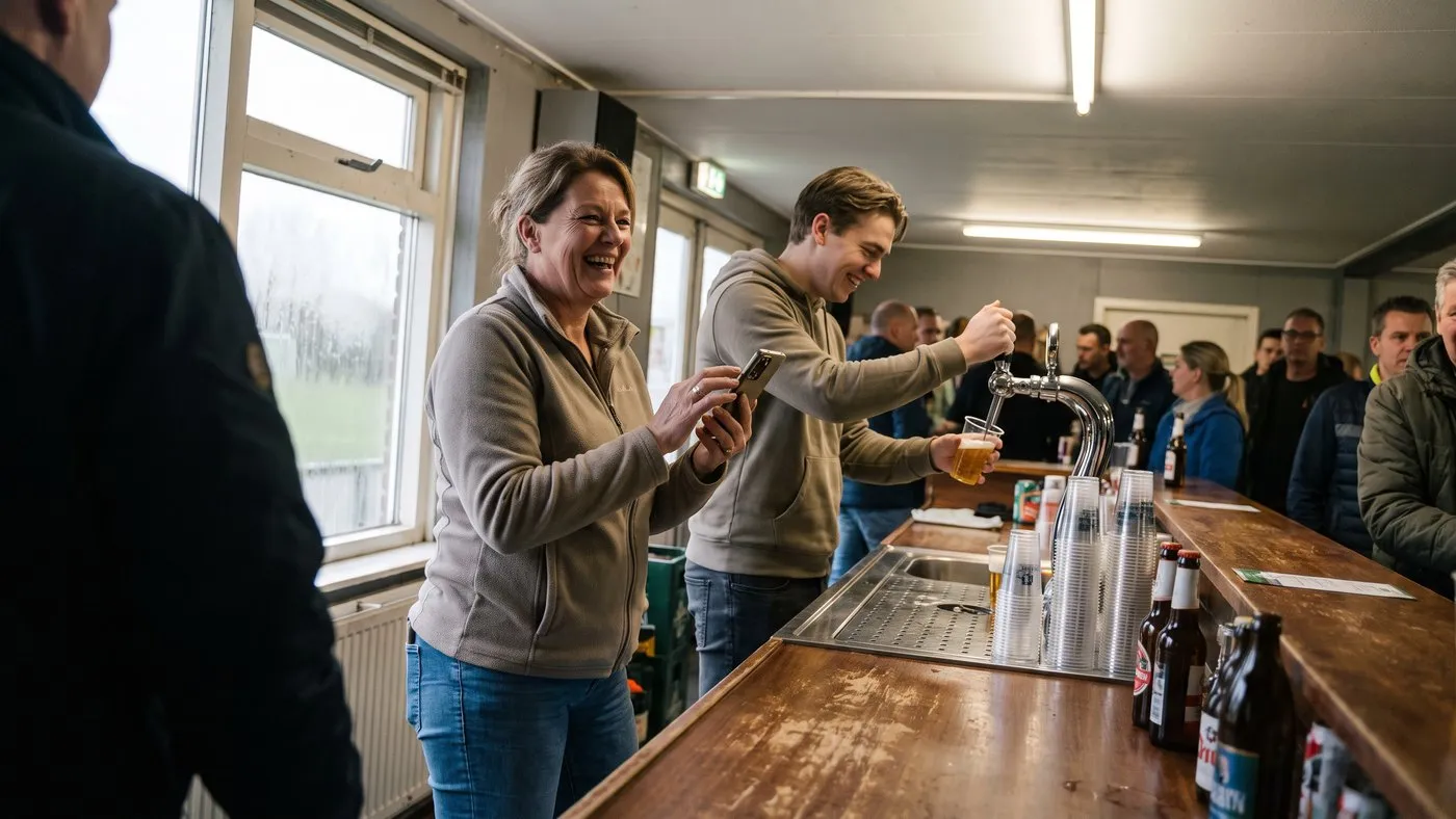 Vrijwilligers achter de bar van een verenigingsactiviteit